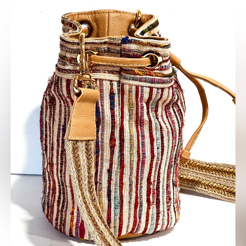 NWOT Anthropologie Claramonte Baby Angelo Drawstring Multi Gold Hobo Bucket Bag - Picture 11 of 16